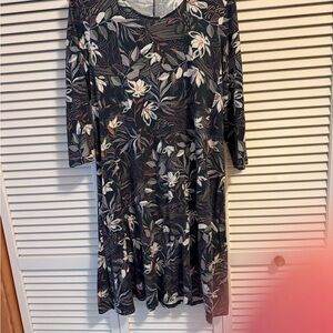 Garnet Hill Black Floral Long Sleeve Dress